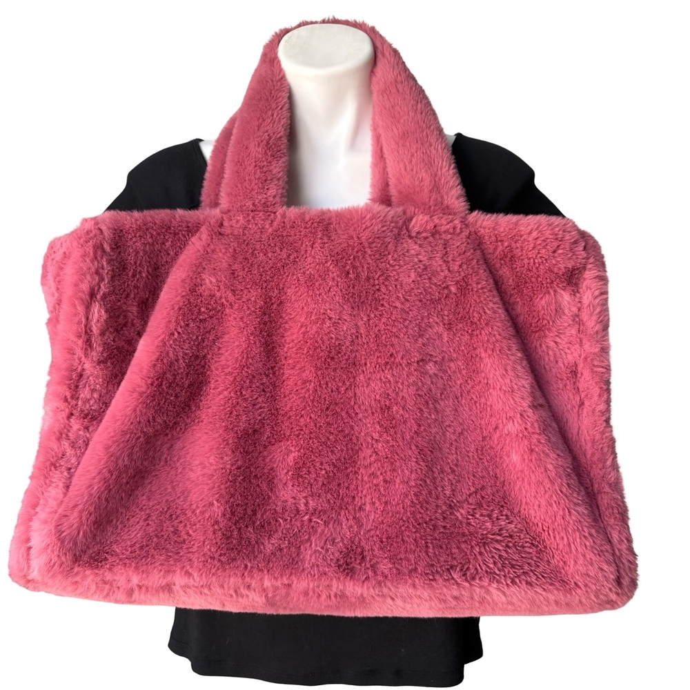 Anthropologie Faux Fur Soft Fluffy Rose Pink Bag Tote - Picture 2 of 15